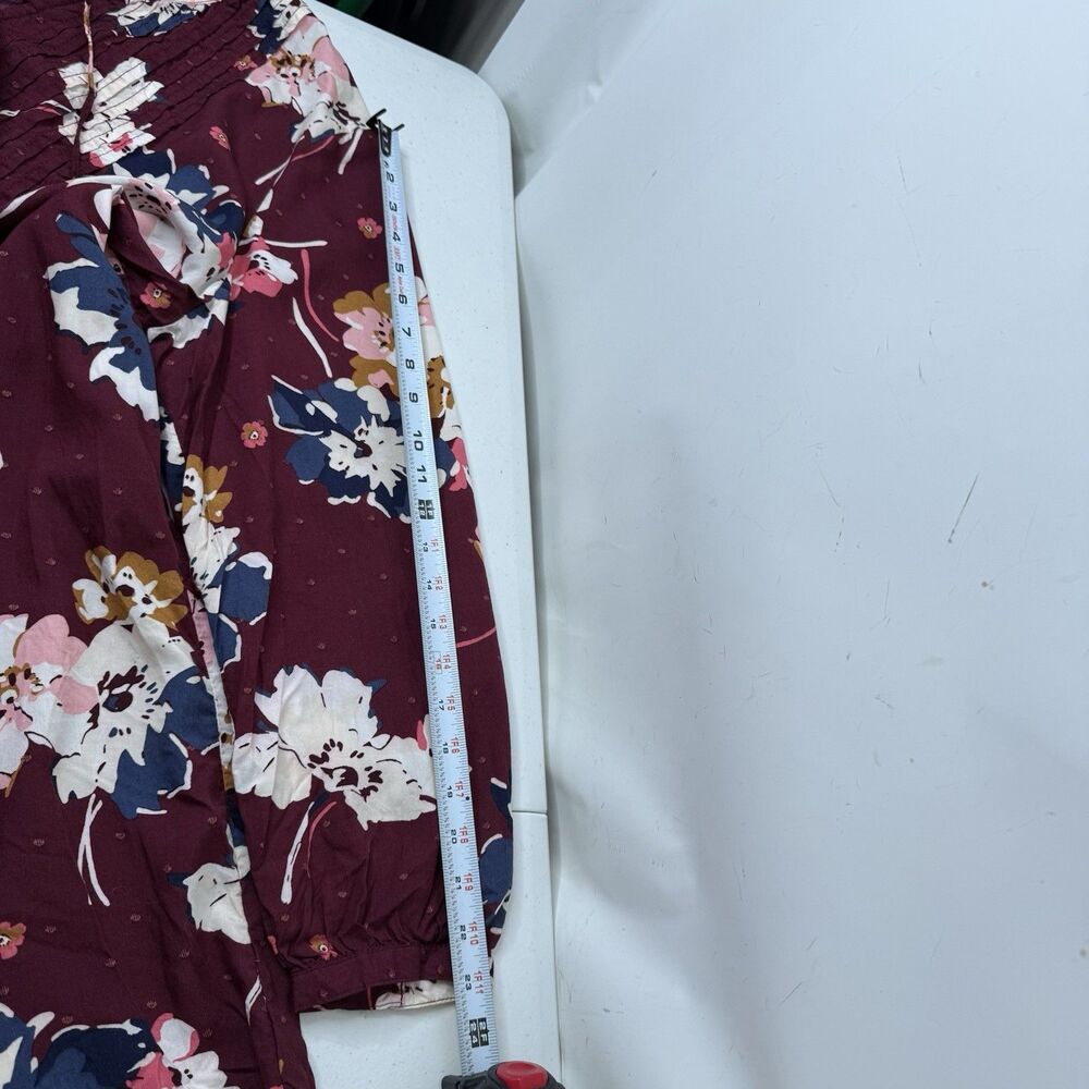 Old Navy Floral Swing Dress Womens 2XL Lace Up Pintucked Burgundy Boho Flowy - Picture 11 of 11